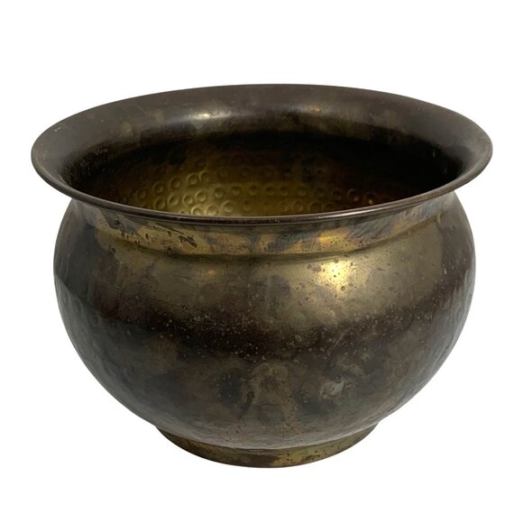 VTG Patina Hand-Hammered Brass Bowl Planter Pot Spittoon Decorative Accent Piece - Picture 1 of 12